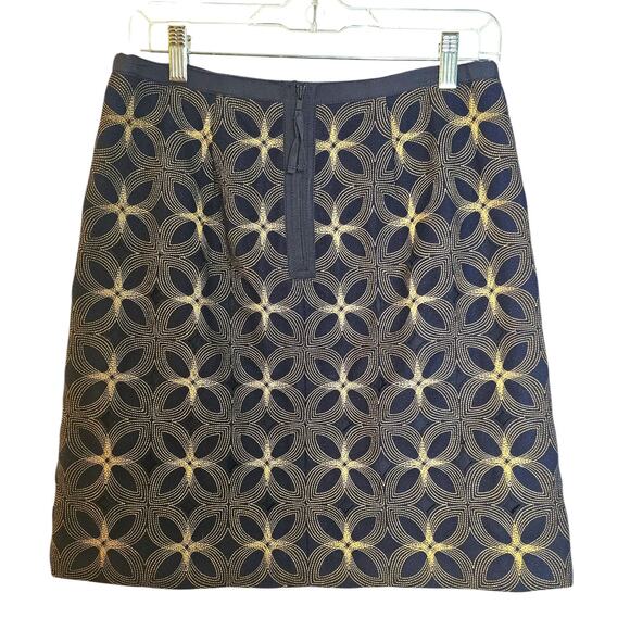 Boden Limited Edition Navy Blue & Gold Wool Cut Out Embroidered Skirt - Picture 2 of 7